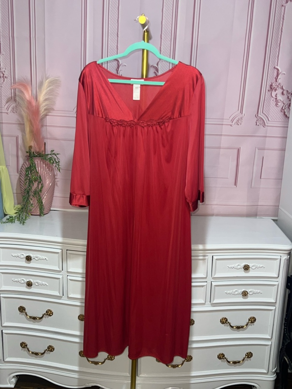 Vanity Fair deep red V-neck vintage nightgown